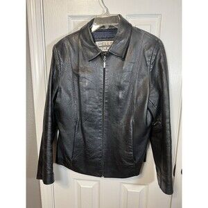 Wilsons Leather Black Leather Jacket Coat Detached Liner Womens Size L